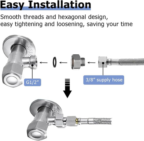 Hooshing 2PCS Faucet Hose Adapter, 1/2 Female to 3/8 Male Reducer Compression Brass Pipe Fitting with Washers