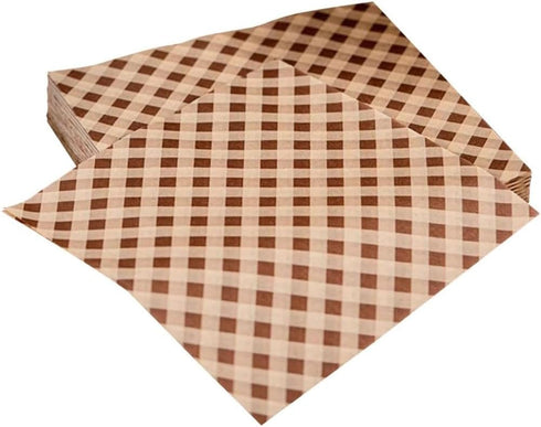 kkrrammii 100 PCS 12x12 Wax Paper Sheets for Food Brown Grease Resistant Checkered