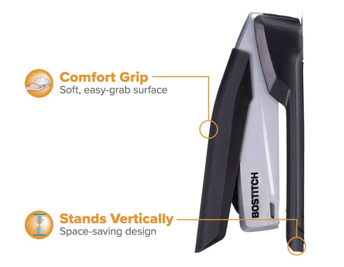 Bostitch Office Executive 3 in 1 Stapler, Includes 21 Staples, Integrated Staple Remover, Black/Gray (INP2)