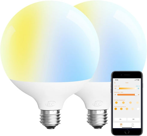 ILC G120 LED Large Globe Light Bulbs 15W, E26 Base, 150W Equivalent, Color Temperature Turnable 2700K-6000K, 2 Pack