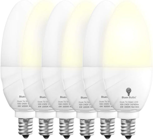 6 Pack BlueX Dusk to Dawn LED Bulbs, 6W E12 Base Light