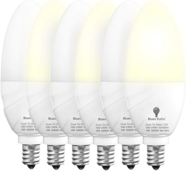 6 Pack BlueX Dusk to Dawn LED Bulbs, 6W E12 Base Light