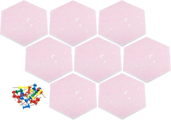 PATIKIL Hexagon Felt Board Tiles, 8 Pack Self Adhesive Moon Wall Pin Bulletin Board with Push Pins for Home