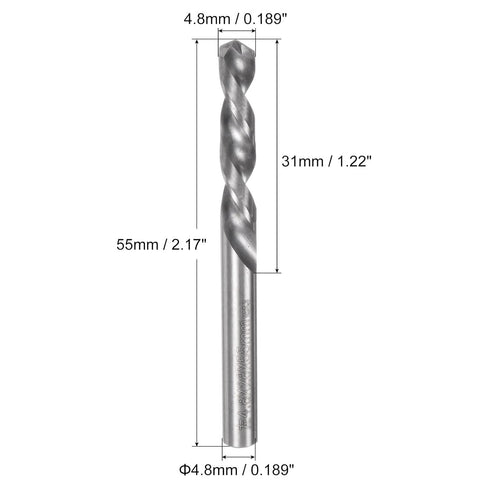 uxcell Solid Carbide Twist Drill Bits 4.8mm, Metric Left Hand Spiral Flutes Straight Shank Tungsten Steel Drilling Tool for Stainless Steel Alloy Metal