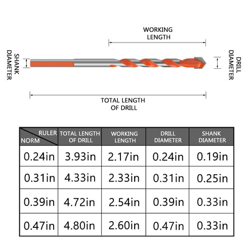Masonry Bit Cement Drill Bits for Concrete, Professional Carbide Tipped Hammer Drill Bits, 10 Pcs Orange