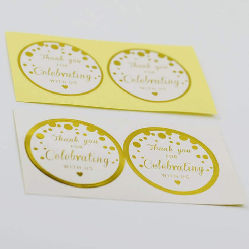 Thank You for Celebrating with Us Stickers, Round Circle Favor Gift Labels, Metallic Gold Ink, 50-Pack, 2 Inch
