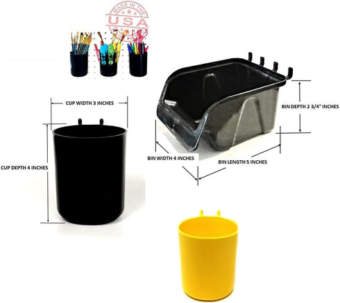 15 5" 5 5" WallPeg Pegboard Bins & Cups - each Bins and each Cups - Hooks to Peg Board Panel Organize Hardware Arrange