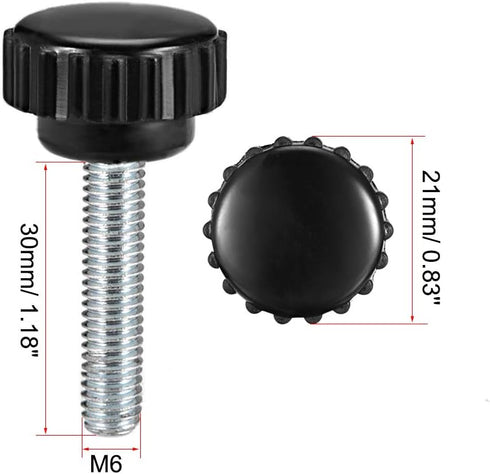 uxcell M6 x 30mm Metric Male Thread Knurled Clamping Knobs, 5 Pcs Black Grip Thumb Screw