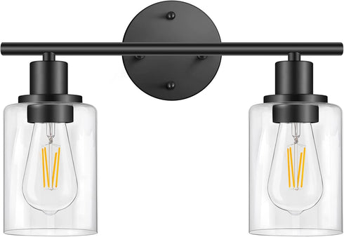 2 FOLKSMATE Bathroom Light Fixtures, Light Matte Black Vanity Light, Vintage Wall Sconces Lighting, Modern Bath Wall