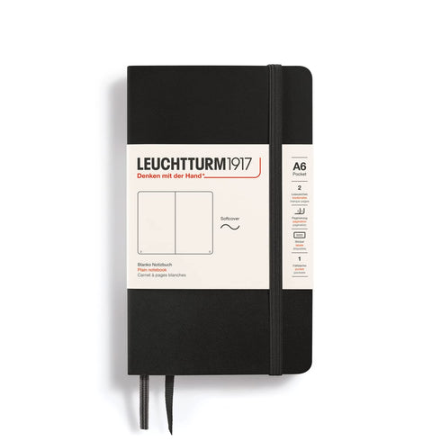 LEUCHTTURM1917 Softcover Pocket Notebook A6-123, Numbered Pages for Writing (Plain, Black)
