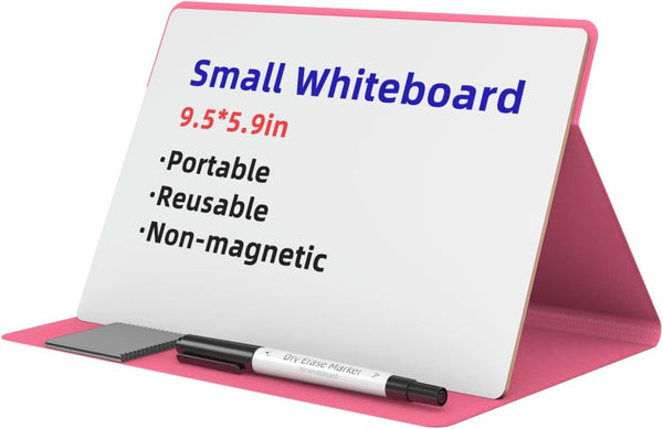 Small Dry Erase Board with Stand - 9.5 * 6.6in Portable Reusable Desktop Notepad for Office Home Supplies (Rose)