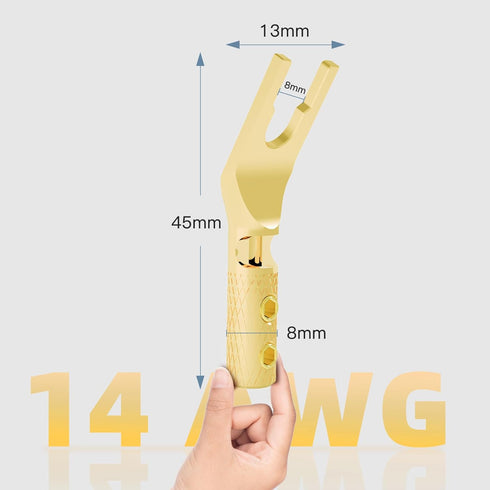 Monosaudio Speaker Spade Plug Connectors, 8pcs Pure Copper 45 Degree Screw Locking Y Spade Plug with Heat Shrink Tubes