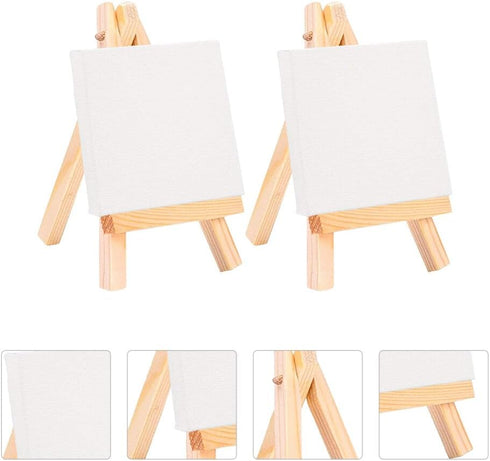 Beavorty 2pcs Home Decoration Tabletop Easel for Kids, Mini Canvases Painting Supplies