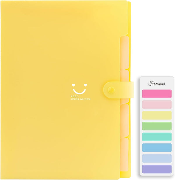 Forvencer 5 Pocket Accordion File Organizer, Letter Size, Cute Expanding File Folder with Labels, Portable for School