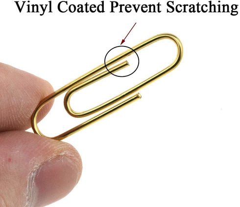 HAHIYO Paper Clips 1.3" (33mm) Length Gold Paperclips Vinyl Coated, Sturdy for Bookmark Organize Home Office School 120
