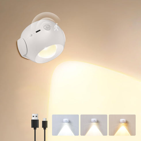 Motion Sensor Wall Light350 Rotatable Brightness Adjustable Wireless Wall Light, 3 Color