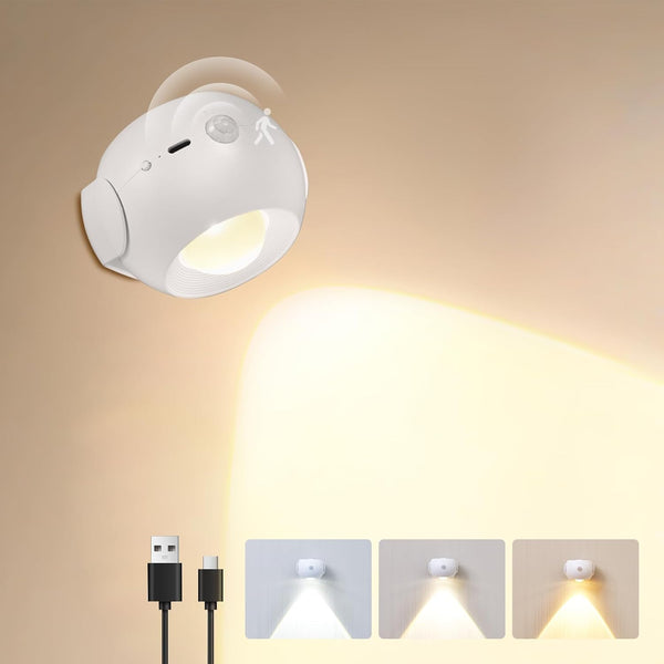 Motion Sensor Wall Light350 Rotatable Brightness Adjustable Wireless Wall Light, 3 Color