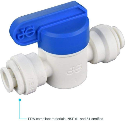 John Guest Polypropylene Ball Valve, PPSV040808W, 1/4" Tube OD x 1/4" Tube OD