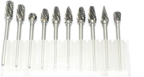 10pcs 1/8" Shank Tungsten Steel Solid Carbide Rotary Files Diamond Burrs Set for Woodworking Drilling Carving