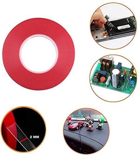 Pimoys 2mm / 3mm x 25m Double Sided Phone Adhesive Tape, 2 Rolls Heat Resistant Transparent Acrylic for Repair
