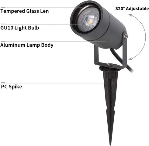 6W GU10 Bulb 110V 3000K IP65 5ft DAWALIGHT Outdoor Spot Light, Landscape Lighting Spotlight for Yard, Replaceable