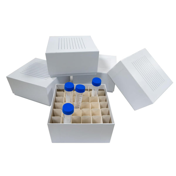 36-Well Lab Freezer Box with Lid, Cryo Storage Box for 15ml Centrifuge Tubes, White Cardboard Freezer Lab Box, 5 Pcs