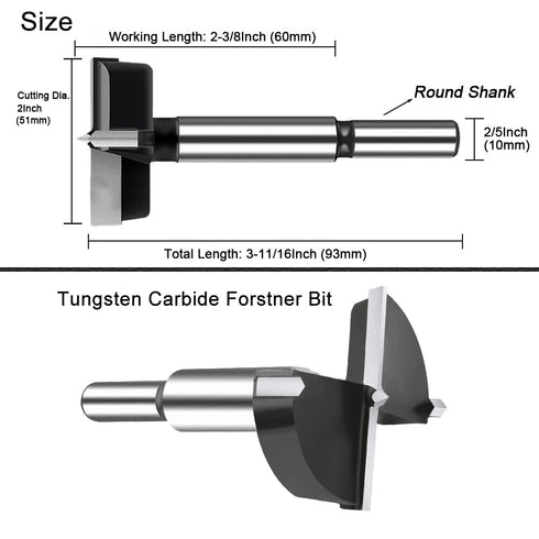 2 Inch Carbide Forstner Drill Bit, Tipped Bit for Hard Wood, Woodworking Hinge Cutter Tool Kits