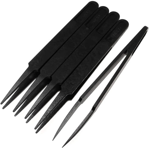 MMOBIEL 5Pcs Anti-static Multifunctional Plastic Precision Tweezers Set, Pointed Tip for Electronics, Jewelry-Making,