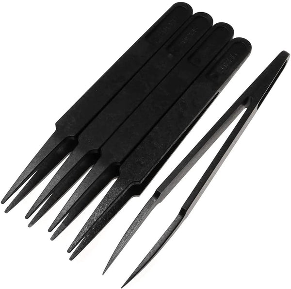MMOBIEL 5Pcs Anti-static Multifunctional Plastic Precision Tweezers Set, Pointed Tip for Electronics, Jewelry-Making,