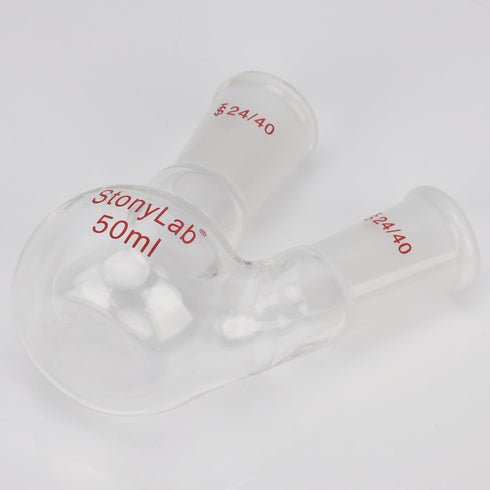 stonylab Heavy Wall Flat Bottom Flask FBF, 2-Neck Borosilicate Glass Boiling Flask, 50 ml, 24/40 Standard Joint