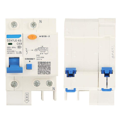 DZ47LE-63 Current Circuit Breaker 1P+N C63 RCCB 230V 63A 30mA for Leakage Overload Short Circuit Protection