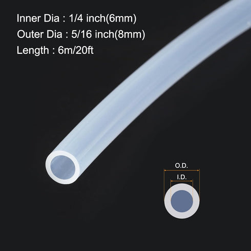 20ft 1/4" ID x 5/16" OD Silicone Tubing Clear 6mm x 8mm Industrial Plastic Tubing Pure Silicone Hoses for Pump Siphoning Draining Irrigation Brewing