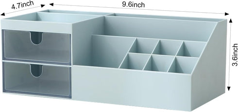 Vanity Makeup Organizer, Cosmetic Storage Box for Office Supplies, Mini Desk Storage for Bathroom or Dresser (Blue)