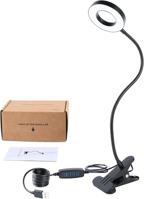 Clamp on Desk Lamp, 8W Clip Light with 3 Color Options, 10 Dimmable Illumination Modes (Black)