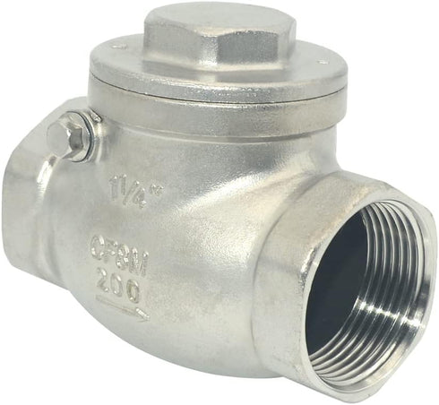 VARMHUS SS316 Stainless Steel Swing Check Valve, NPT Female x Female Thread, WOG 200 PSI PN16 CF8M (1-1/4")