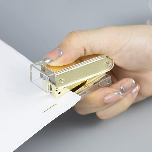 Yellow Gold Mini Stapler with Clear Acrylic Body, 18 Sheets Capacity, Cute Stapler for Office, School