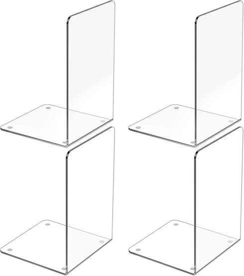 Dooiclear Acrylic Bookends 4 Pcs, Clear Book Ends for Shelves, Transparent Bookend Organizer,