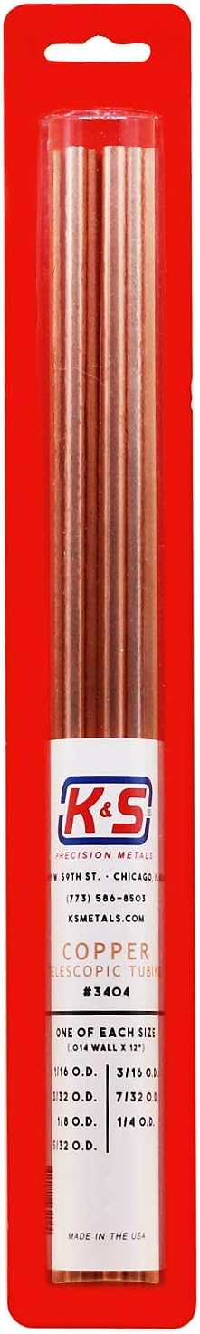 K&S 3404 Round Copper Telescopic Tubing Assortment - 7 Pieces, 1/16 to 1/4 O.D., Made in The USA