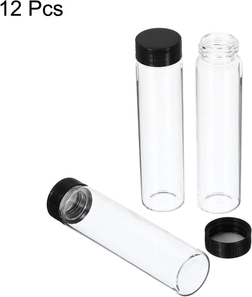 PATIKIL 50mL Reagent Media Bottle, 12 Pack Round Glass Storage Bottles Plastic Screw Cap for Lab Home, Clear by PATIKIL