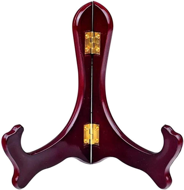 Onwon 4 Pieces Wooden Easel, Mahogany Finish Display Stand, Plate Holder, Folding Display Stand (5 Inches)