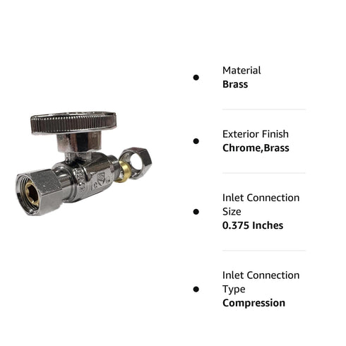 EZ-Fluid Plumbing 3/8-Inch O.D Female Compression x 3/8-Inch O.D Male Comp. Lead-Free Brass Quarter Turn Water Shut Off