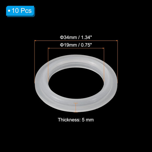10pcs 34mm 19mm PATIKIL Tri Clamps Gasket, OD ID Sanitary TC Tri Clamps Gasket Tri Pipe Silicone Ferrule Washers Tube