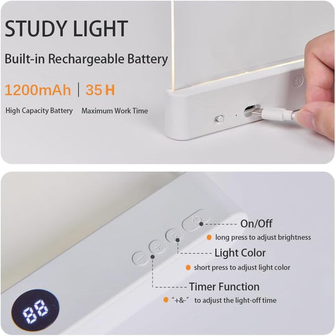 Dimmable 3 AVEKI Book Light, LED Reading Light Color Flat Book Lamp for Reading, Rechargeable Full Page Lights
