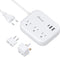 European Travel Plug Adapter, Alitayee EU/UK/US Travel Power Strip with 3 Outlets 3 USB Ports, International Universal