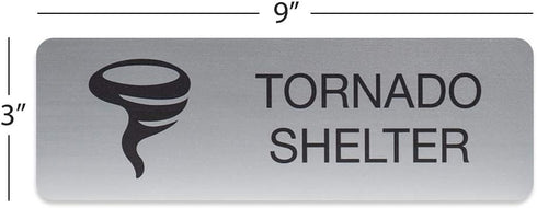 Tornado Shelter Indoor Adhesive Mount Door and Wall Sign for Restaurants and Small Businesses 3" x 9" - Silver