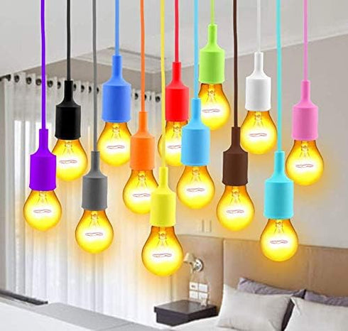 Lightingsky E26 1 Colorful Silicone Ceiling Lamp Holder DIY Textile Ceiling Light Cord Pendant Light Scoket (Purple