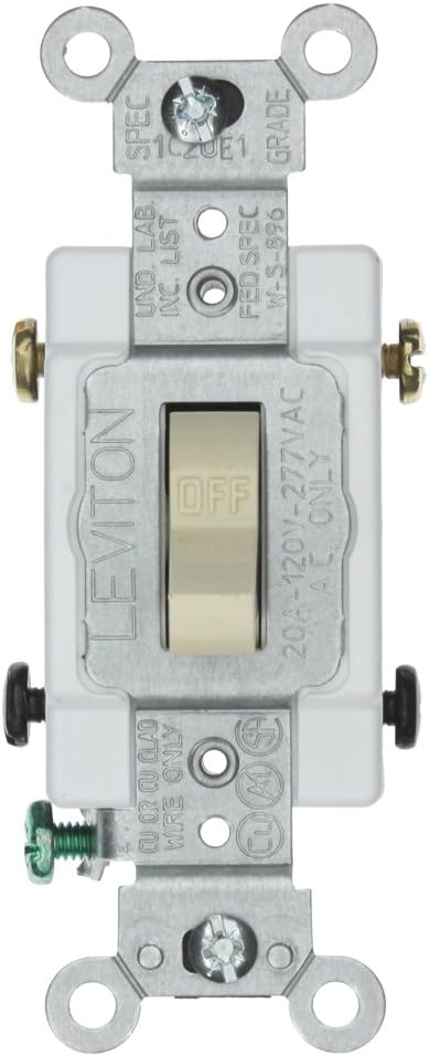 Leviton 1221-SW 20-Amp, 120/277-Volt, Toggle Single-Pole AC Quiet Switch, Heavy Duty Spec Grade, Grounding, White by Leviton