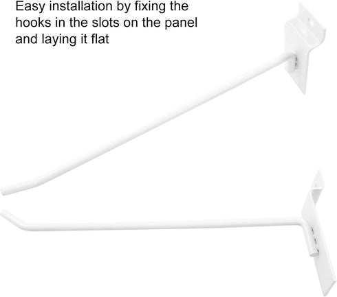 Waziaqoc 32PCS 8Inch Length White Slatwall Hooks, Heavy Duty Metal Display Panel Hooks for Garage & Shop Accessories