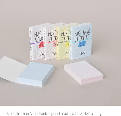 Monolike Must Have Sticky Grid, 4p Set, Self-Adhesive Memo Pad, 80 Sheets for Daily Diary