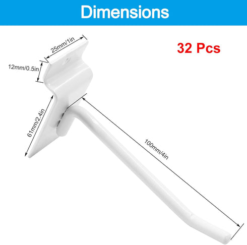 Waziaqoc 32PCS 4Inch Length White Slatwall Hooks, Heavy Duty Metal Slat Wall Display Panel Accessories for Garage and